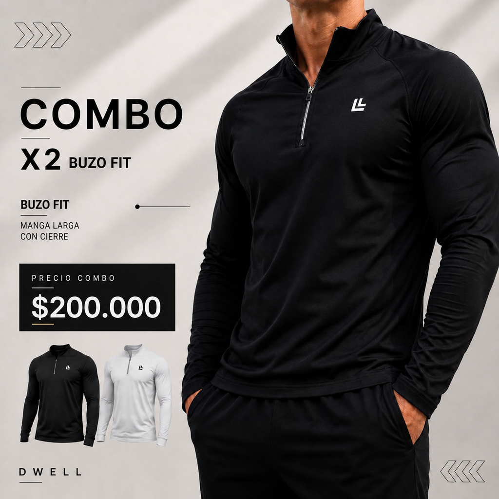 Combo X2 Buzo Fit Dwell, Blanco y Negro